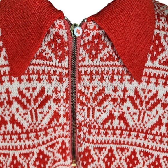 Vintage 70s Pullover Ski Sweater Mens Size L Nordic Fair Isle Quarter Zip Spread - Picture 2 of 5